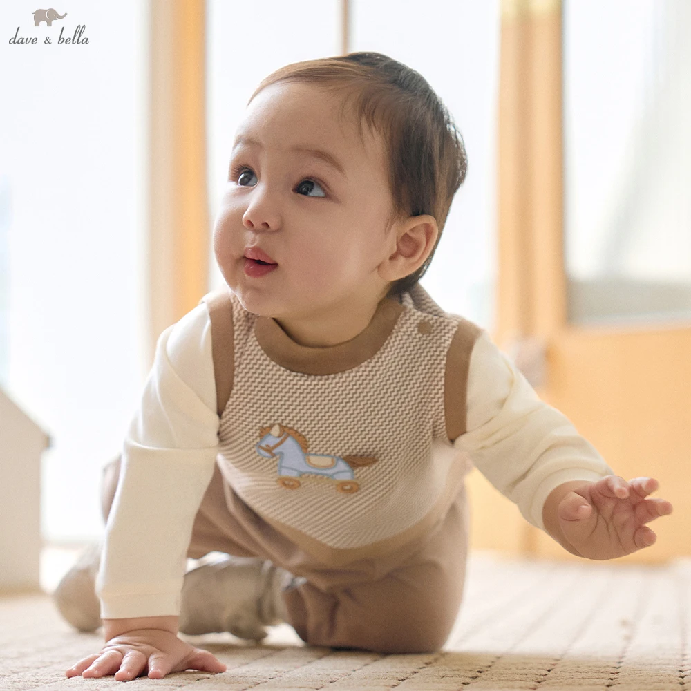 Dave Bella Boys Knitted Jumpsuit Newborn Autumn Spring Baby Romper Creeper Cute Cartoon Cotton Outdoor Clothes DB3263117