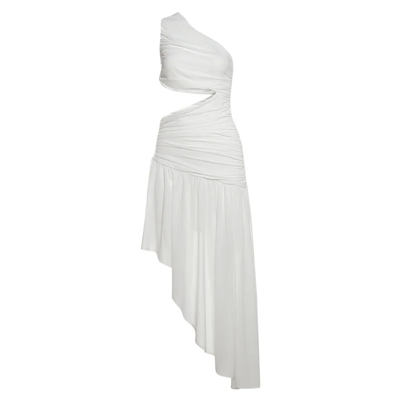 فستان نحيف بتصميم مفرغ عند الخصر، فستان ضيق عالي الخصر من قماش شبكي بدون أكتاف للنساء #4