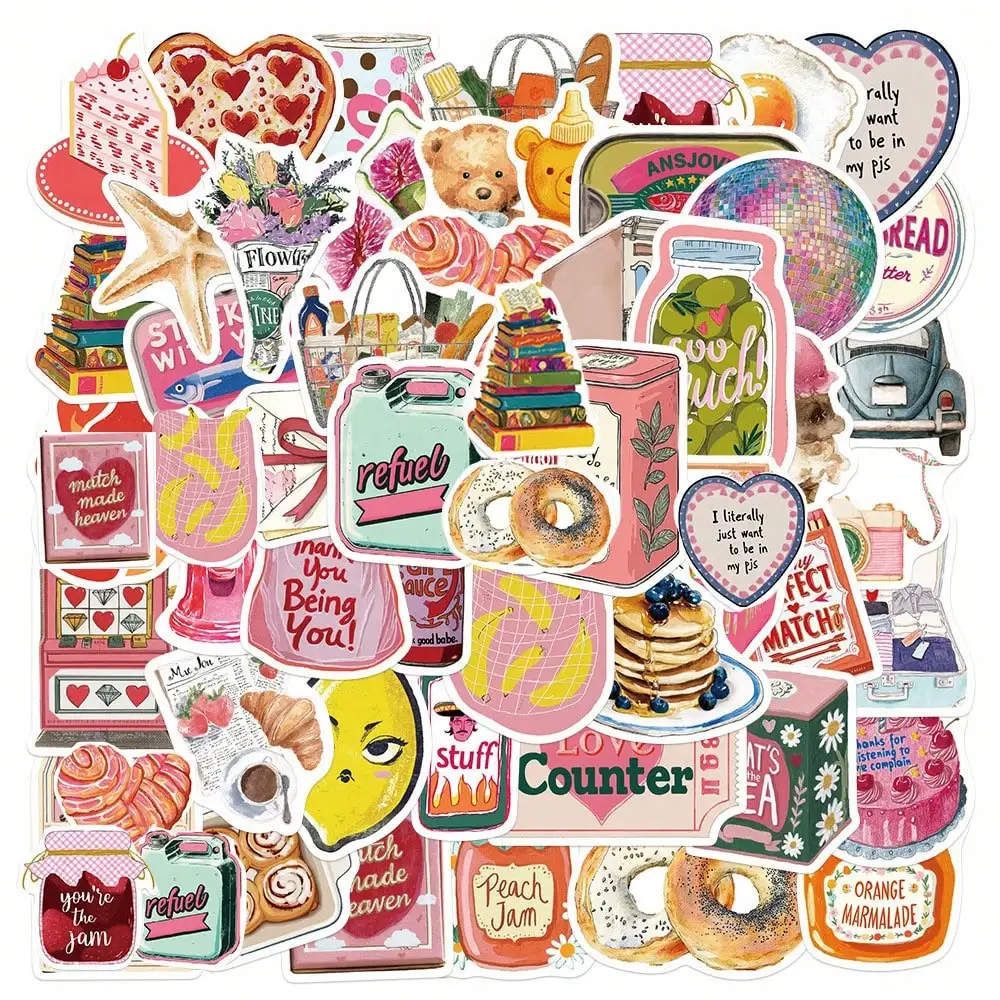 50PCS Pink Aesthetic Graffiti Fun Stickers Decorative Water Bottles, Safety Hats, Luggage, Bicycles, Skateboards