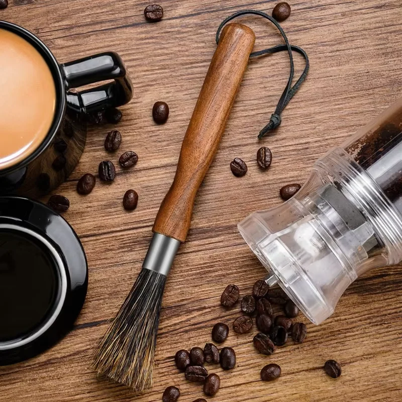 Long Handle Black Walnut Coffee Machine Cleaning Brush