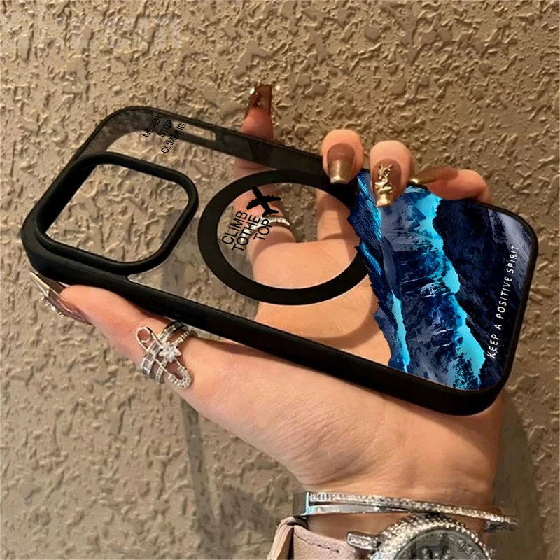 Mountain Aircraft Transparente Hülle für Magsafe iPhone 15 16 Pro Max 17 14 11 13 12 Pro Max Plus Hülle Magnetisches Kabelloses Laden Coque – Detail 2