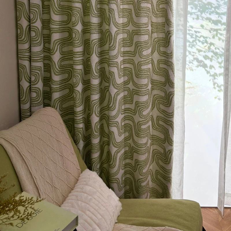Nordische Moderne Italienische Luxus-Vorhänge Französischer Wohnzimmer-Stil Schwarz-Weiß Chenille Jacquard Schlafzimmer Maßgefertigte Größe Weißer Tüll
