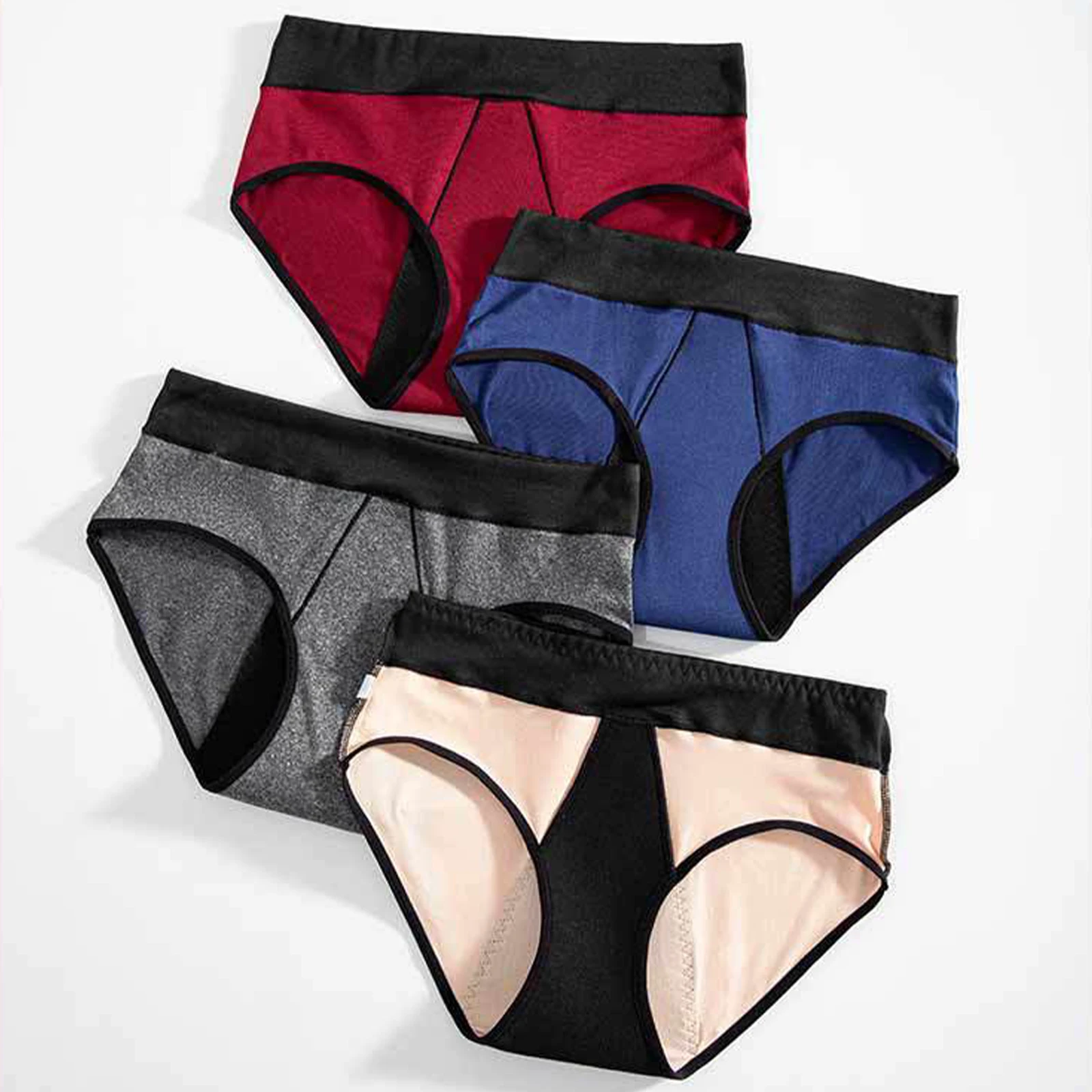 Women Period Panties Mid Waist Elastic Briefs Breathable Tummy Control Underwear for Women Girls Leakproof Reusable Menstrual
