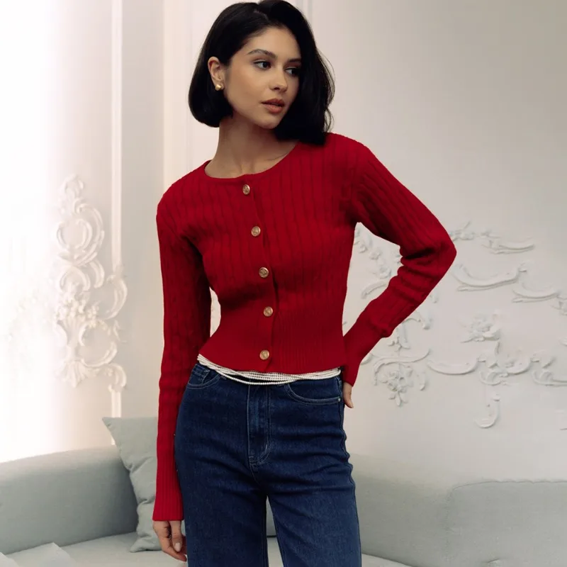 

Talenza Women's Knitted Cardigan Casual Simple Ribbed Knit Sweater Fashion Autumn Commuter Basic High Street Female Knitted Top