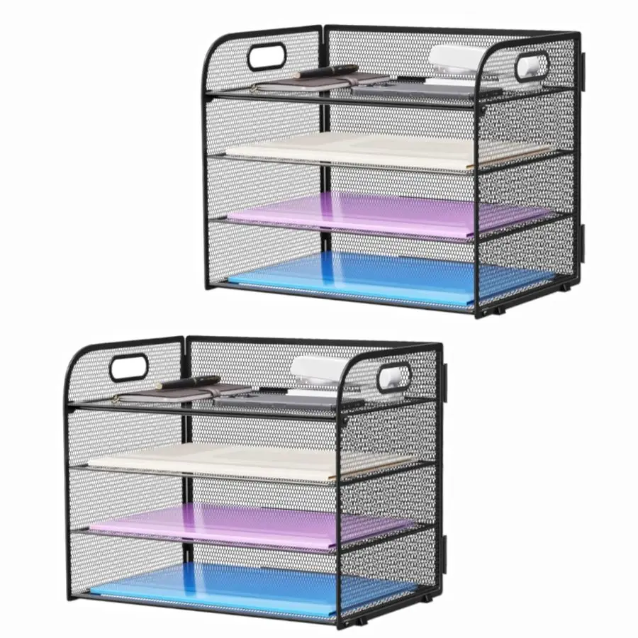 

Набор из 2-х 4-уровневых сетчатых органайзеров для бумаг с ручкой, лоток для документов формата А4, сортировщик для офисных файлов