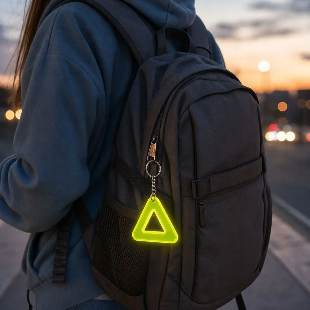 Reflective Reflective Keychain Triangle Shape Lightweight Backpack Pendant Easy to Attach Colorful Metal Ring Night Walking