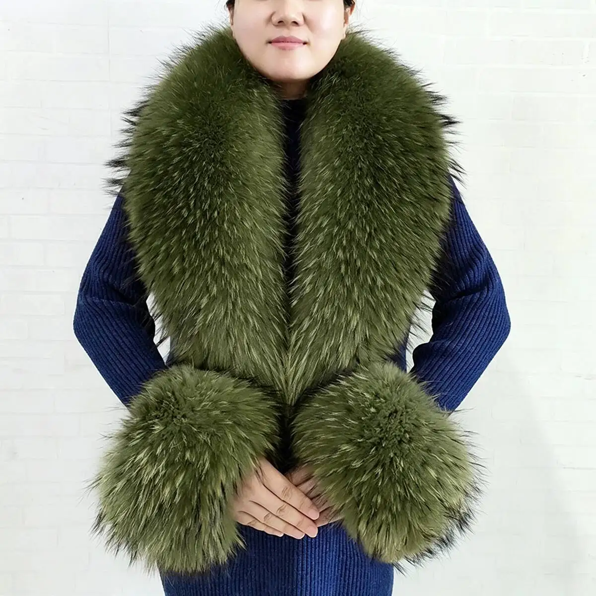 Genuine Natural Fox Fur Collar And Cuff Set Detachable Winter Coat Fur Trim Collar Cuffs For Down Jacket Overcoat