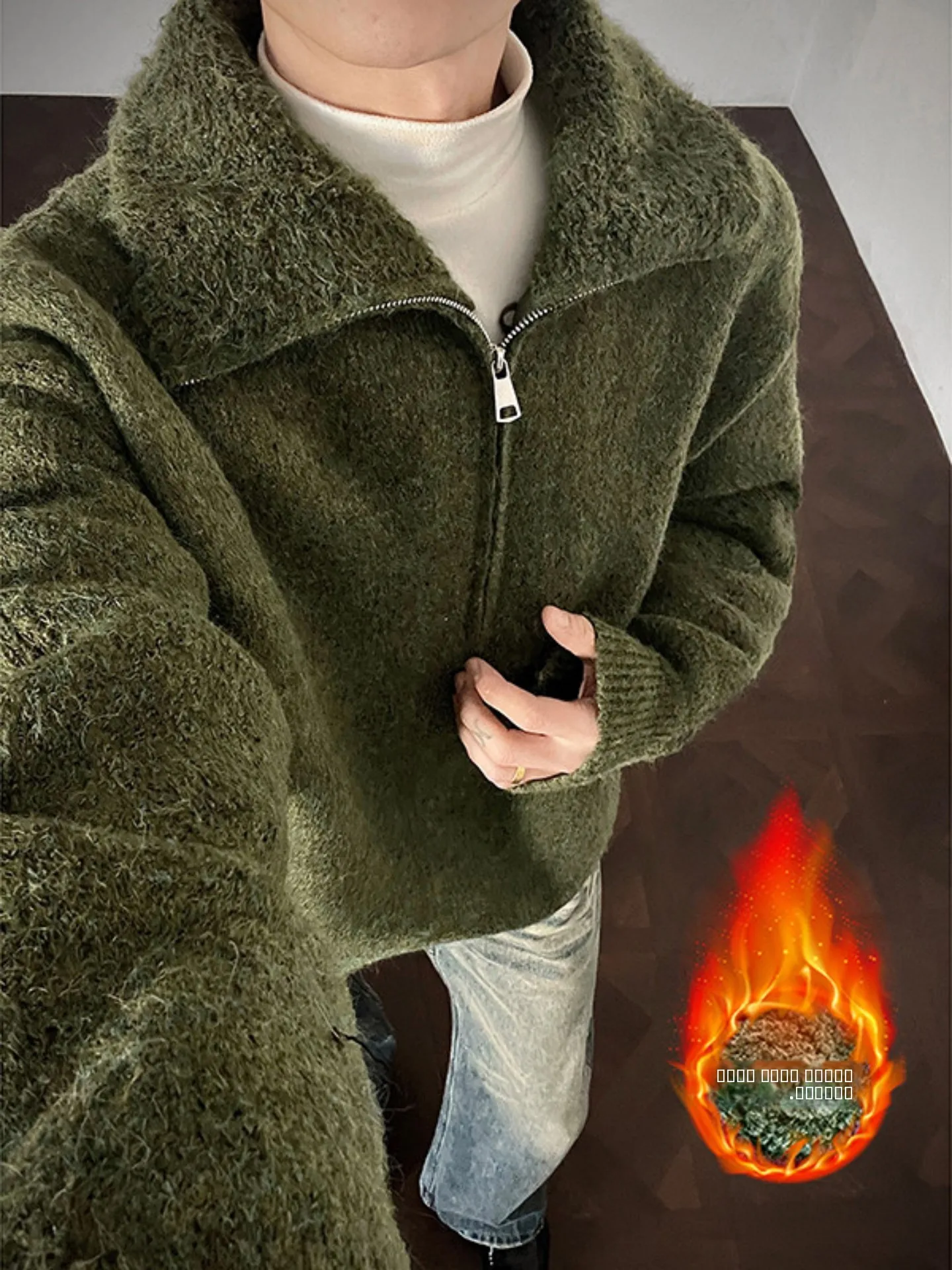 

Мужской вязаный свитер American Style с высоким воротником, на молнии, свободного кроя, с флисовой подкладкой, из мягкого полиэстера, с длинными рукавами, для повседневной носки зимой