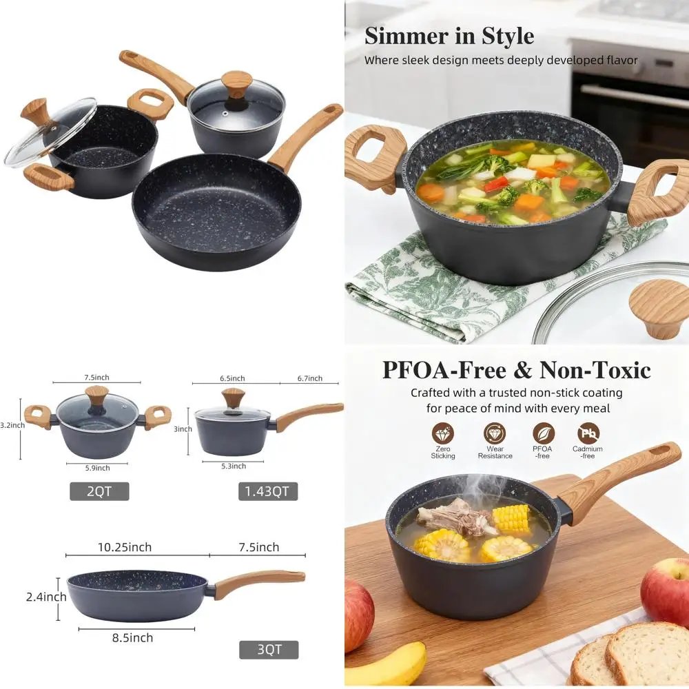 

10.25 Nonstick Fry Pan and 2 Pots Set, Induction-Ready, Dishwasher Safe, Non-Toxic Coating for Beginner Cooks