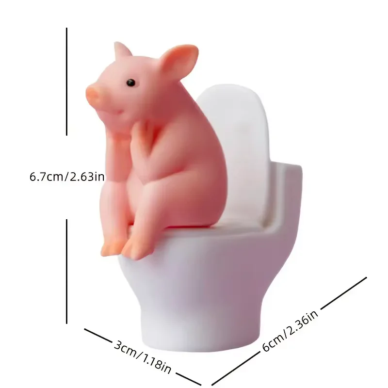One Adorable Pig Figurine Perched on a Toilet - a PVC Decoration for Your Bathroom, Suitable for Desktop Or Wall Display, Perfec