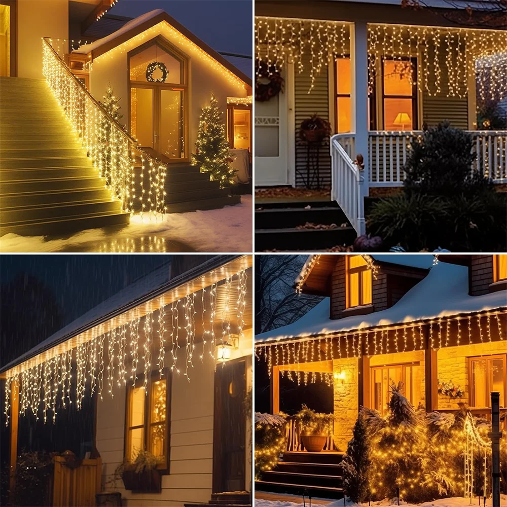 Solar Christmas Icicle Lights Outdoor Waterproof 10m street Garland with Remote 8 Modes String Lights for House Decoration