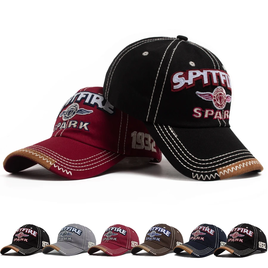 Vintage Washed Baseball Cap Men Women Letter Wing Embroidery Dad Hat Contrast Stitch Retro Distressed Casual Streetwear Unisex