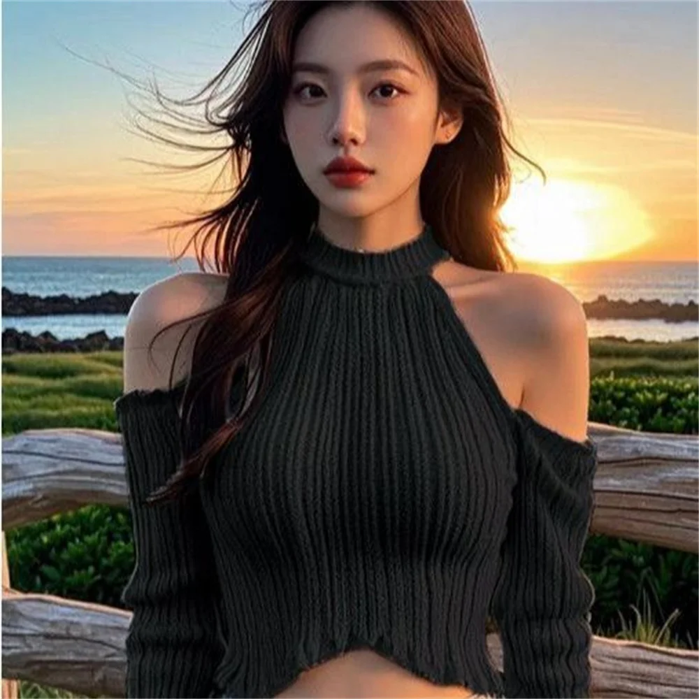 2025 Solid Elegant Ladies Off Shoulder Crop Pullover Tops Spring Autumn Fashion Casual Long Sleeve Vintage Slim Female T-shirts