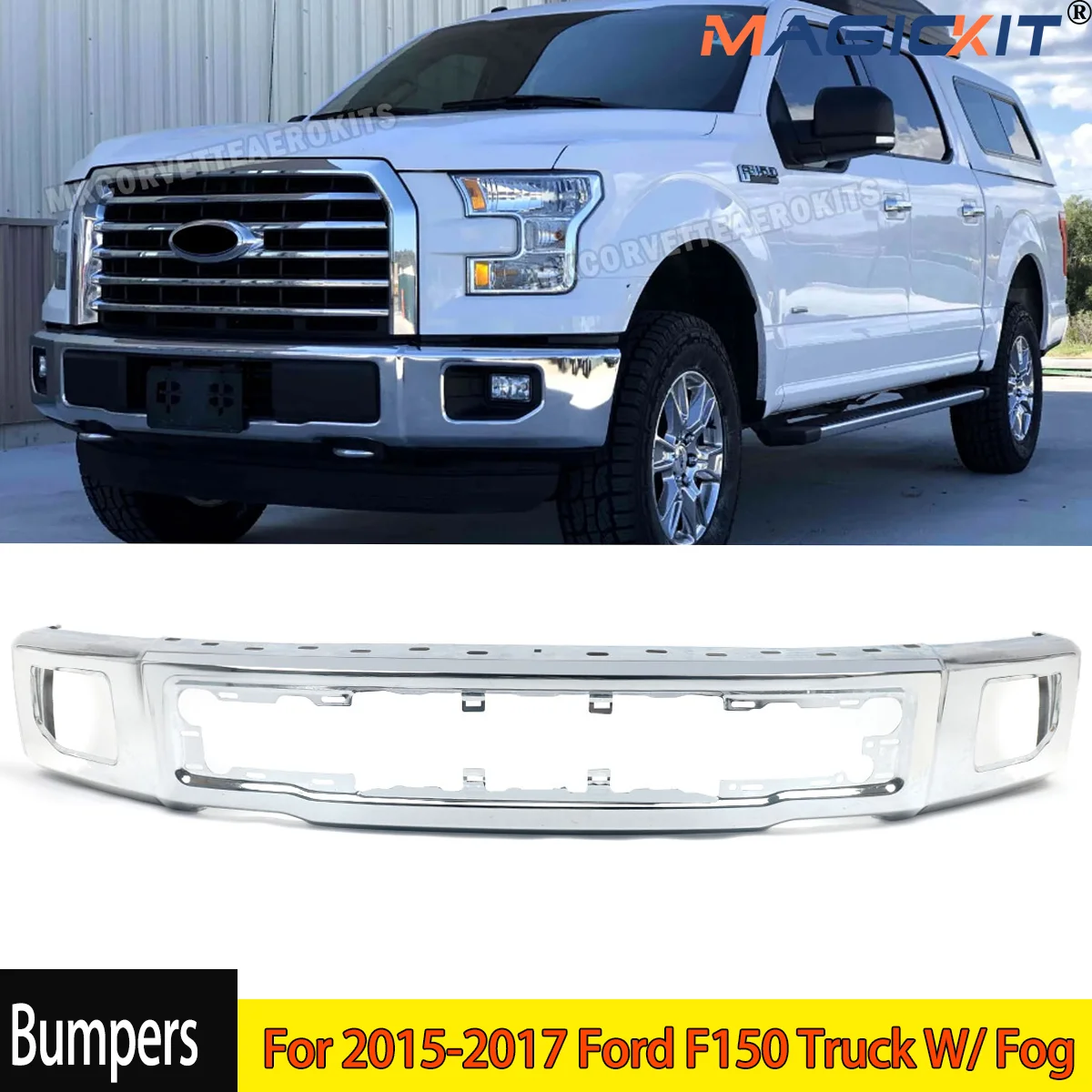 NEW Chrome Steel Bumper Face Bar For 2015 2016 2017 Ford F150 Truck With Fog 2015-2017 CAR Accessories