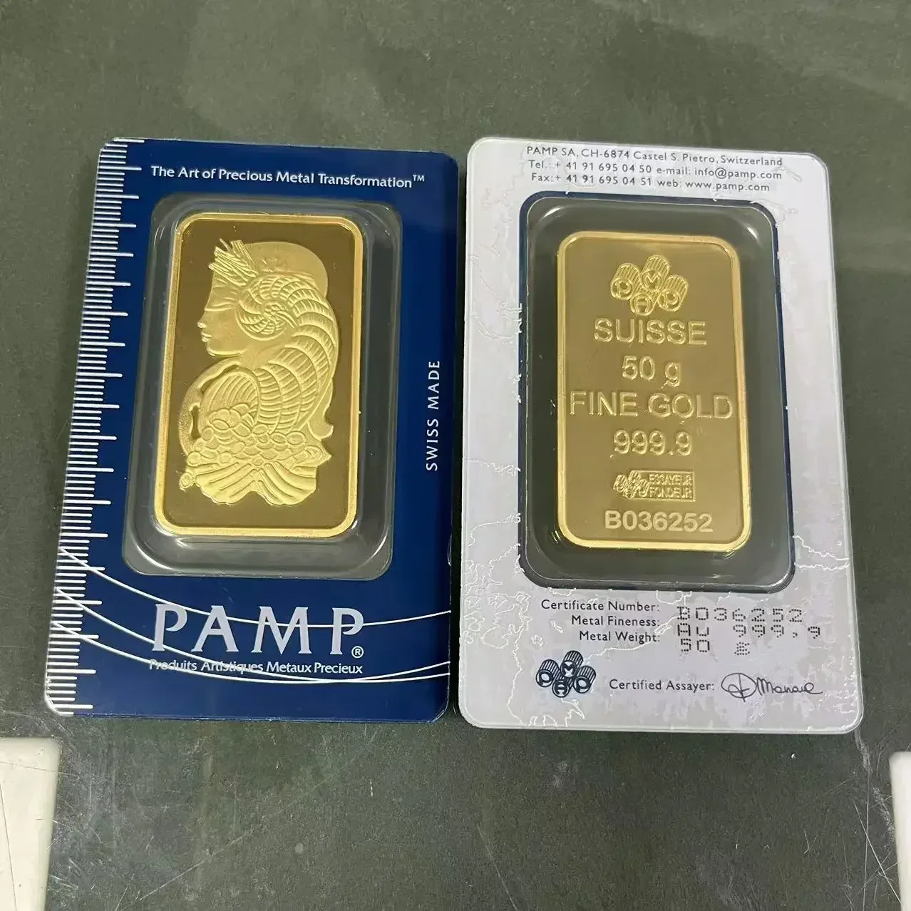 

PAMP VER 50g/100g 24K Gold Plated Copper Copy Bar Swiss Lady Bullion Ingot DIFFERENT Serials