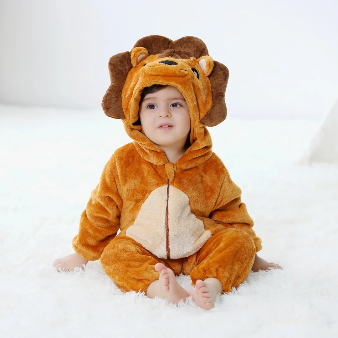 Newborn Baby Cute Lion Animal Cartoon Romper Clothes Girls Pajamas Long Sleeve Hooded Onesies Infant Boys Costumes For Halloween