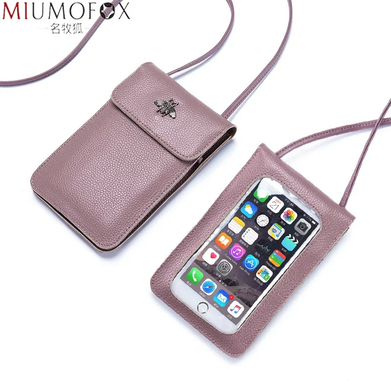 Luxury Brand Lady Phone Bag Designer Transparent Touch Screen Long Wallet Genuine Leather 2023 Women Crossbody Bag for iPhone 13