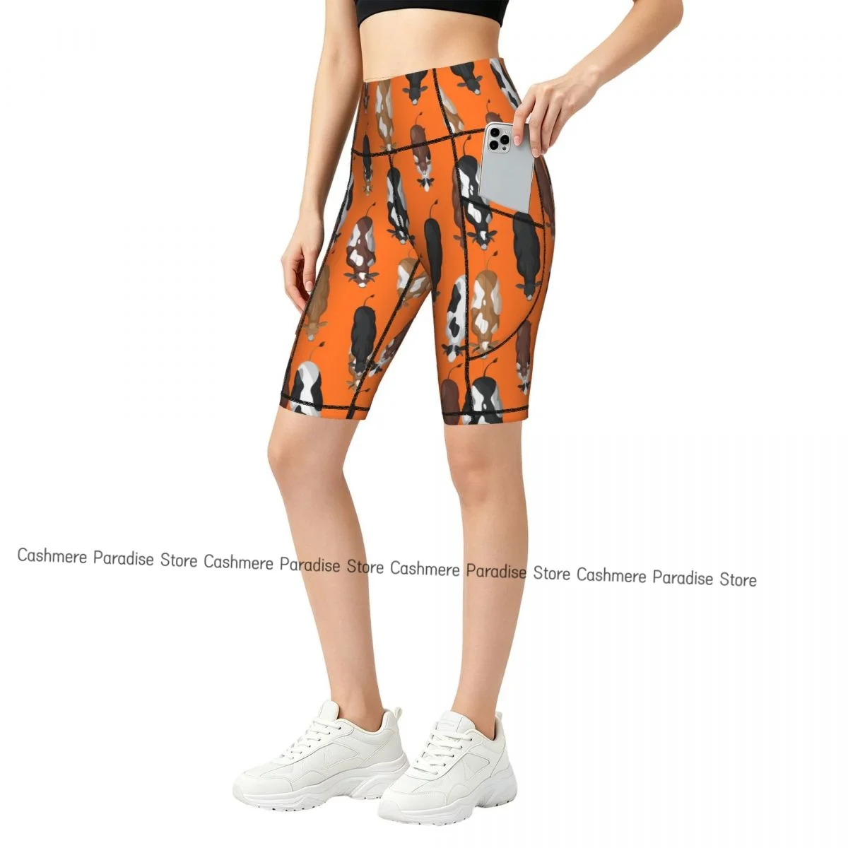 

Cow Print Sport Yoga Shorts Pants Women Fitness High Waist Hip Lift Running Yoga Side Pockets Tights Sportswear