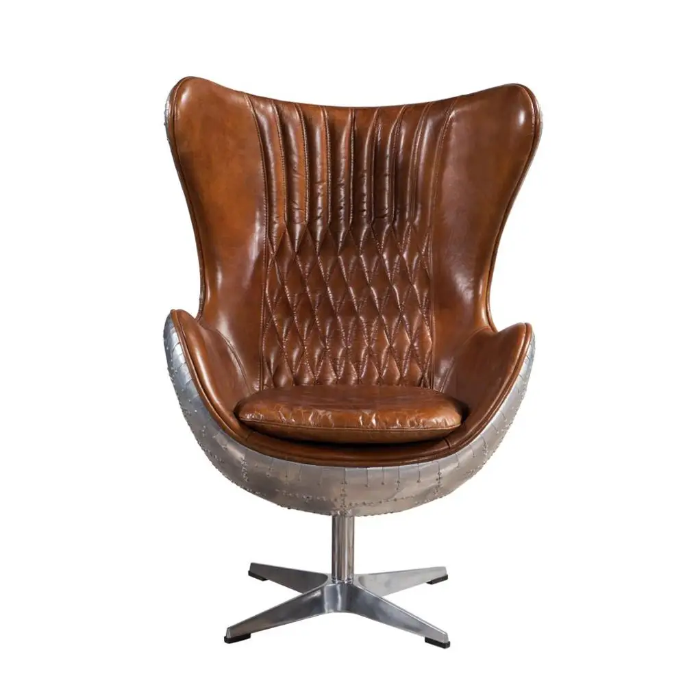 Vintage Aluminum Swivel Aviator Chair Genuine Leather