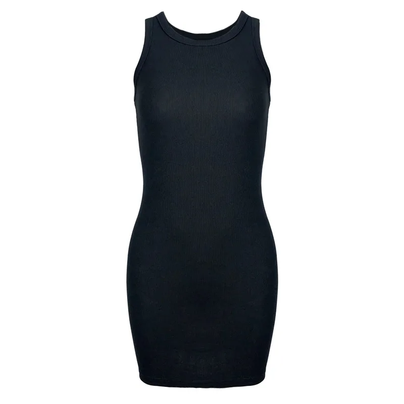 Women's Threaded Halter Tight Dress Sleeveless Sexy Summer Fashion Hip Hugging Skinny Mini Skirt Simple Slim Fit Vest Dress