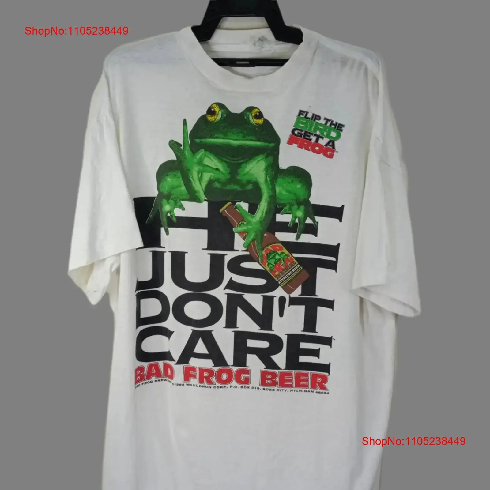 Vintage 90's BAD Frog Beer Attitude White T Shirt Fits All Size He Just Don't Care Fit vintage Washed Unisex Stretched