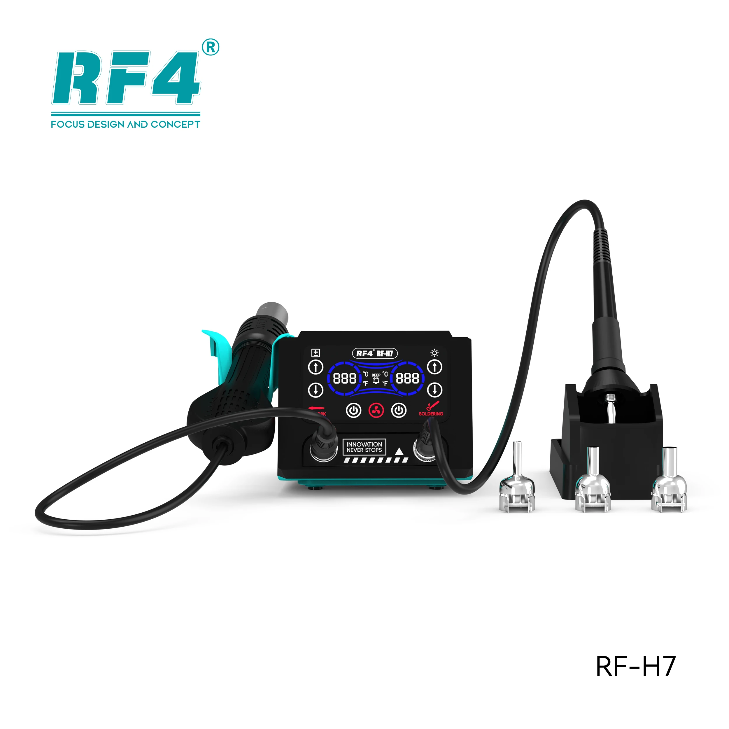 RF-H7 HD Touch Large Screen Intelligent Digital Display Hot Air Station+Welding Station 2in1 Design New Maintenance Experience
