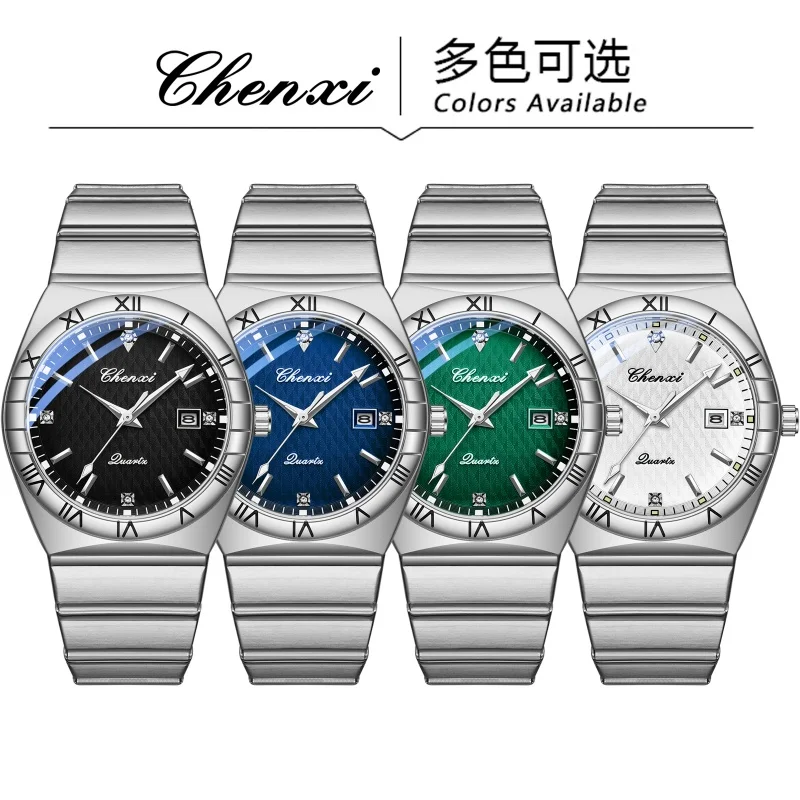 Chenxi 6402 relógio de quartzo masculino elegante lazer calendário diário luz noturna relógio de negócios masculino de aço inoxidável à prova dwaterproof água
