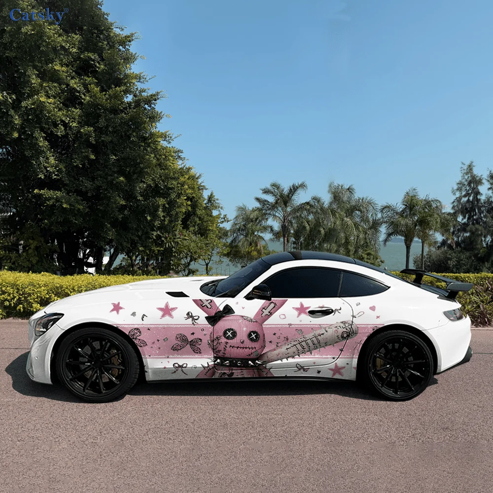 CATSKY.2pcs.Trendy Punk Rivet Bow Long-Eared Rabbit Cool Car Wrap Sticker (Decorative & Scratch-Resistant, Fade-Proof