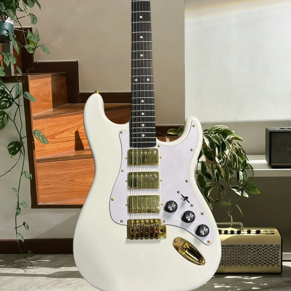 Guitarra Eléctrica STSS de 39 Pulgadas, Color Amarillo Dorado, Mástil de Palisandro, Cuerpo de Caoba, Puente Ajustable, Pastillas HHH, Estilo Rock Clásico, Envío Gratis