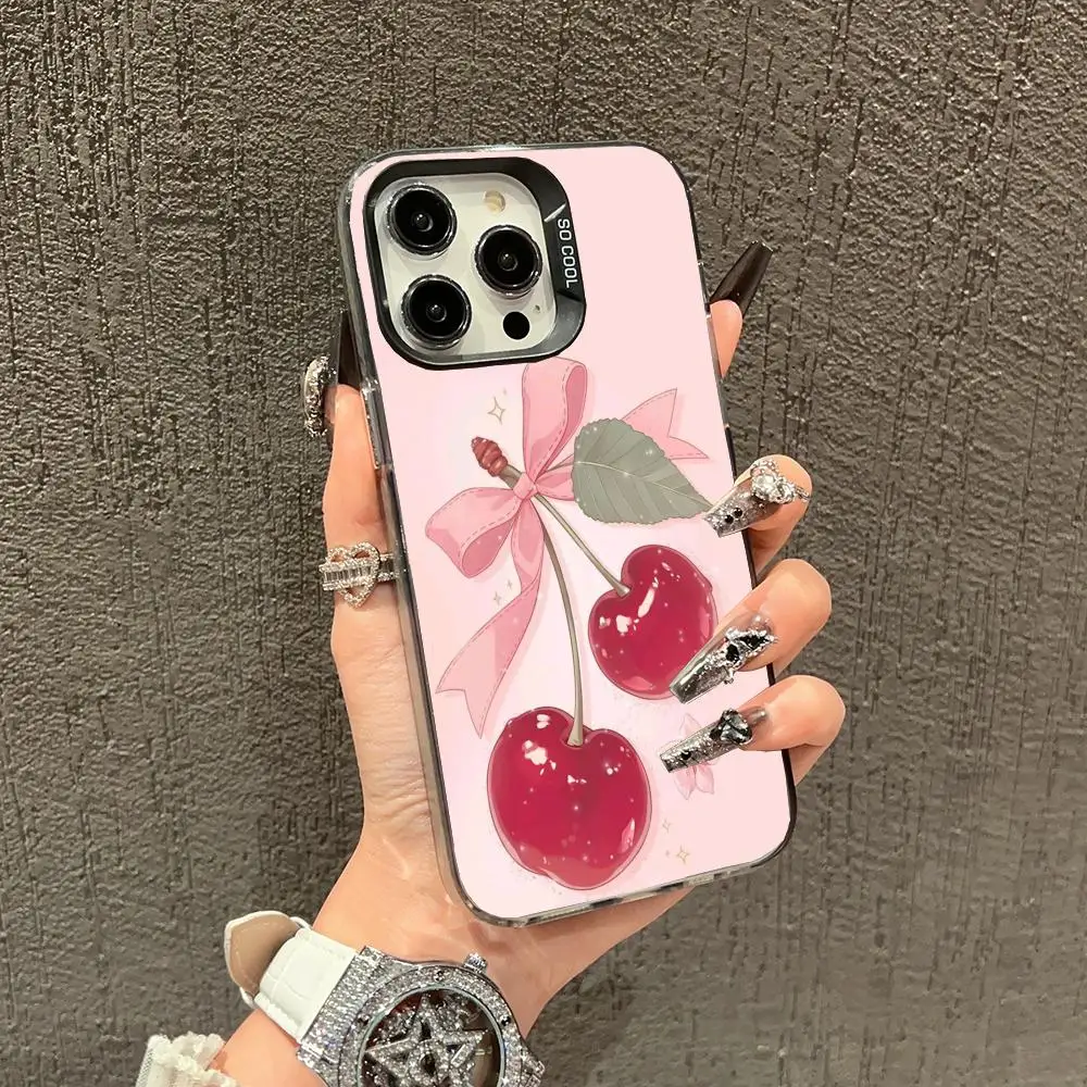 

Red cherries case for iPhone17 16 15 14 13 12 11 Pro/ Max/Plus shock-proof rear cover anti-fingerprint