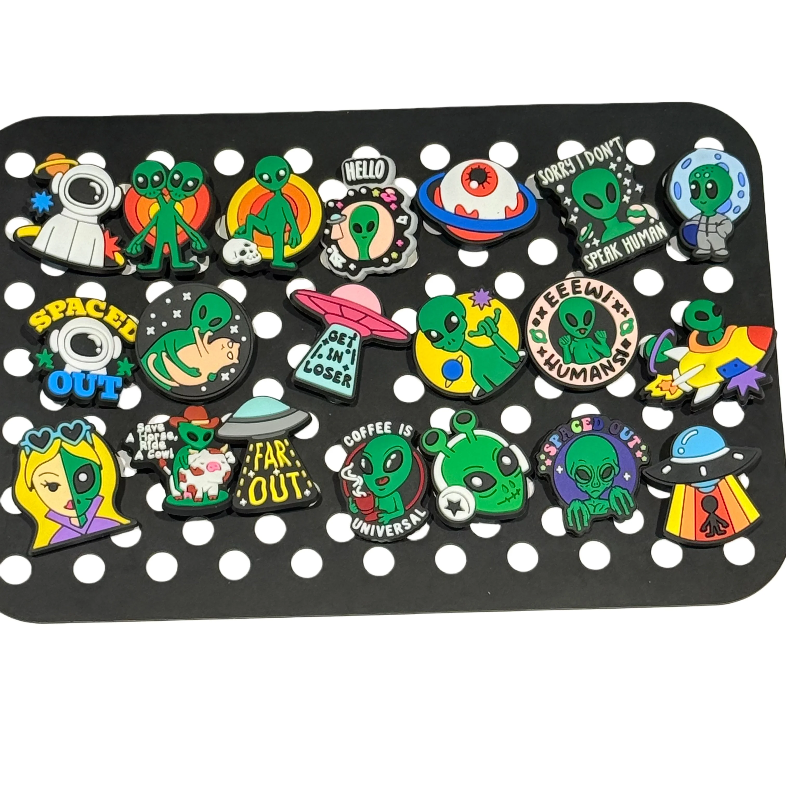 1-40Pcs Alien Skateboard PVC Shoe Decorations Don't Speak to Human Sandals Buckle Accessories for Kids Funny Presents