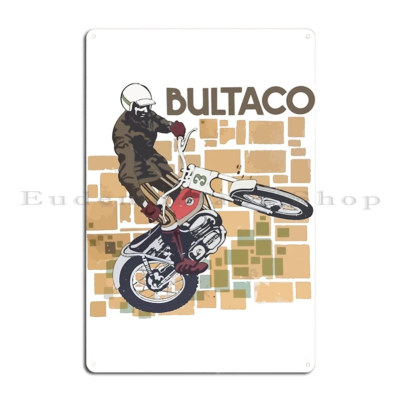 Bultaco Moto Rider Saltando En Acciones Camiseta علامة معدنية حانة الطباعة جدار ديكور حفلة جدار حانة تين تسجيل ملصق #2