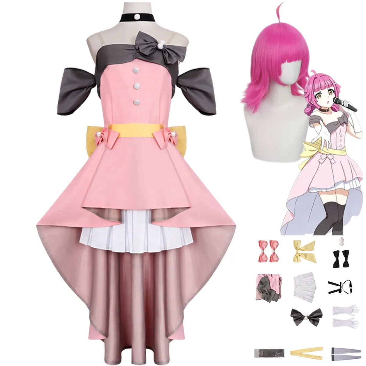 Anime Love Live! Disfraz de Cosplay de Nijigasaki Yakusoku Ni Nare Bokura No Uta Tennoji Rina, Peluca, Vestido Rosa, Traje Lindo para Mujer