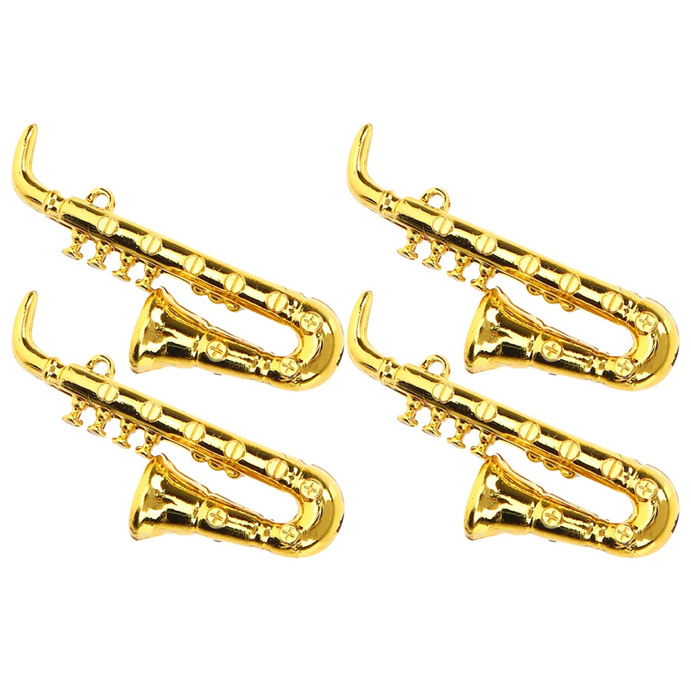 4 Pcs Mini Musical Instruments House Saxophone Small Model Miniature Golden Work