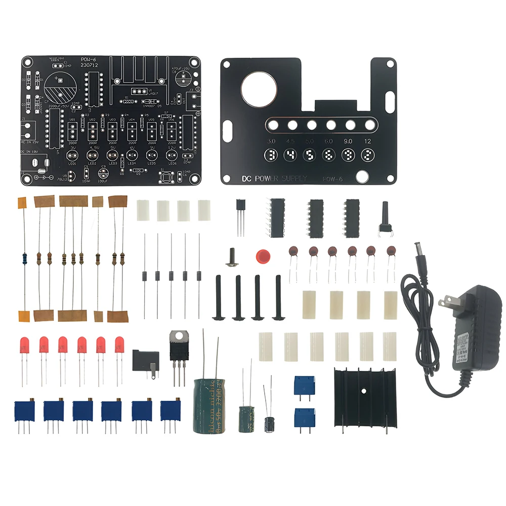 DC18V AC15V to 3V/4.5V/5V/6V/9V/12V Adjustable CNC DC Power Loose Part DIY Kit with Power Adapter Welding Practice Kit