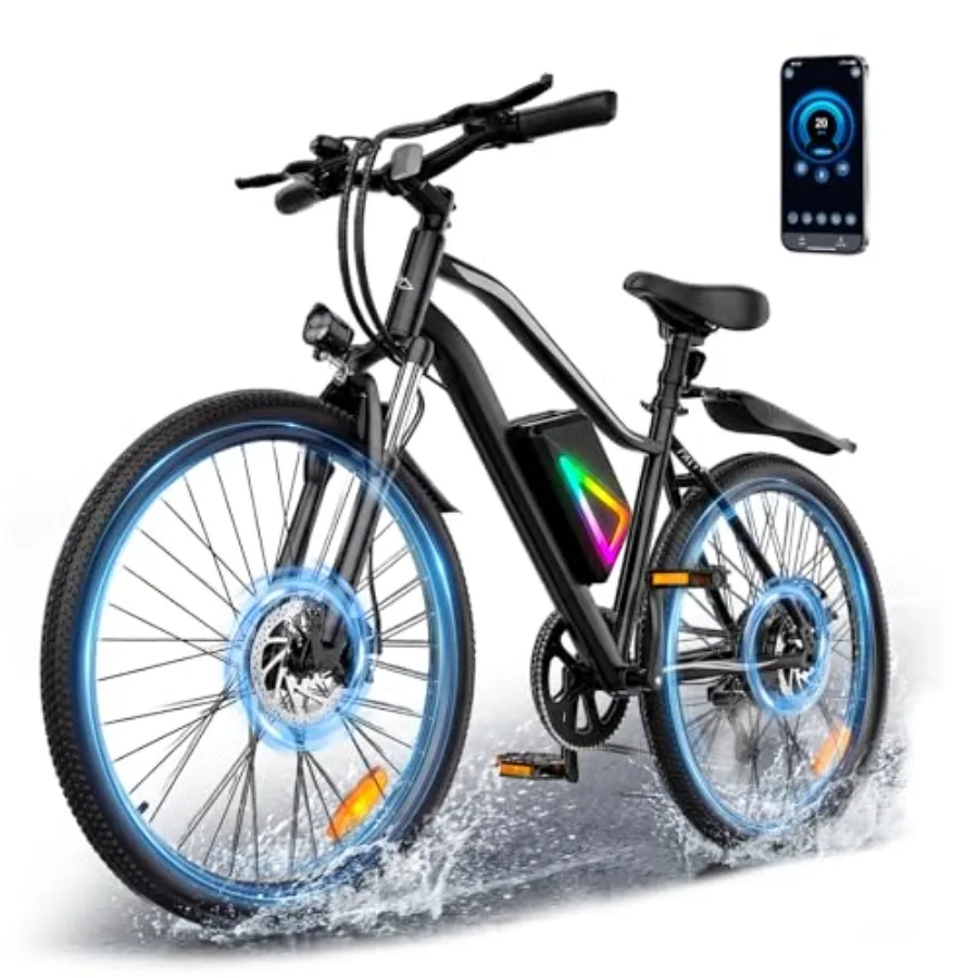 

Commuter electric bike for adults: 750W peak motor, 20MPH speed, 60-mile range, removable battery, shock absorber, 5-speed, 26