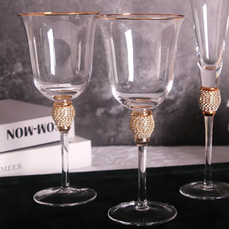 European Golden Edge Cocktail Glass Diamond Wine Set Transparent Champagne Cup Open-Top Goblet Light Luxury Crystal Wine Glasses