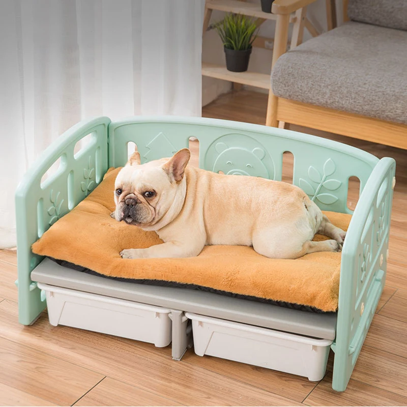 Fashion stable cheap high quality square indoor plastic washable large dog bed cat bed with bowls