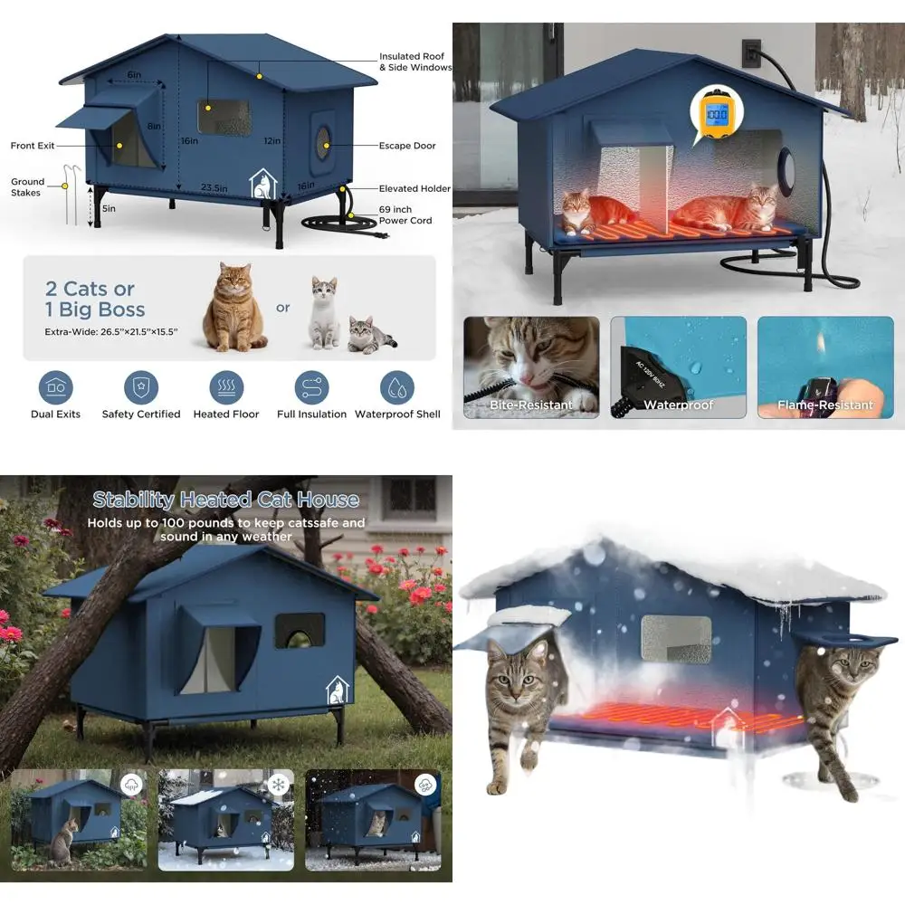 

Уличный водонепроницаемый изолированный кошачий домик с подогревом, просторный, 23,5x21x16, складной, синий