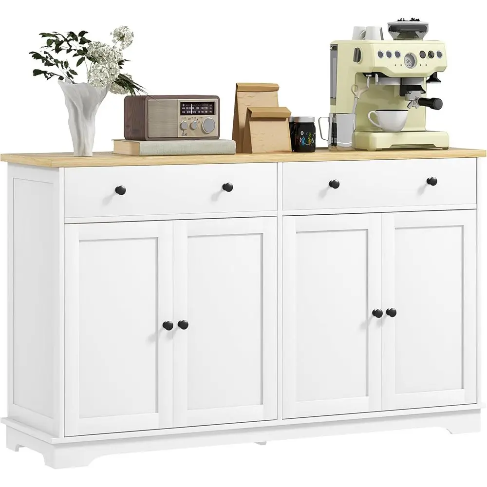 

55 White Kitchen Sideboard with 4 Doors, 2 Drawers, and Adjustable Shelves