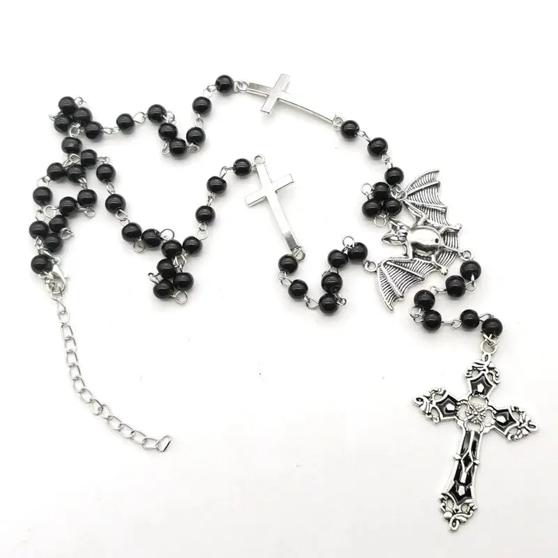 Collar de Rosario gótico de oración, cuentas de vampiro, Cruz, Ankh, colgante de Halloween, encanto Witcher, joyería gótica hecha a mano, creatividad