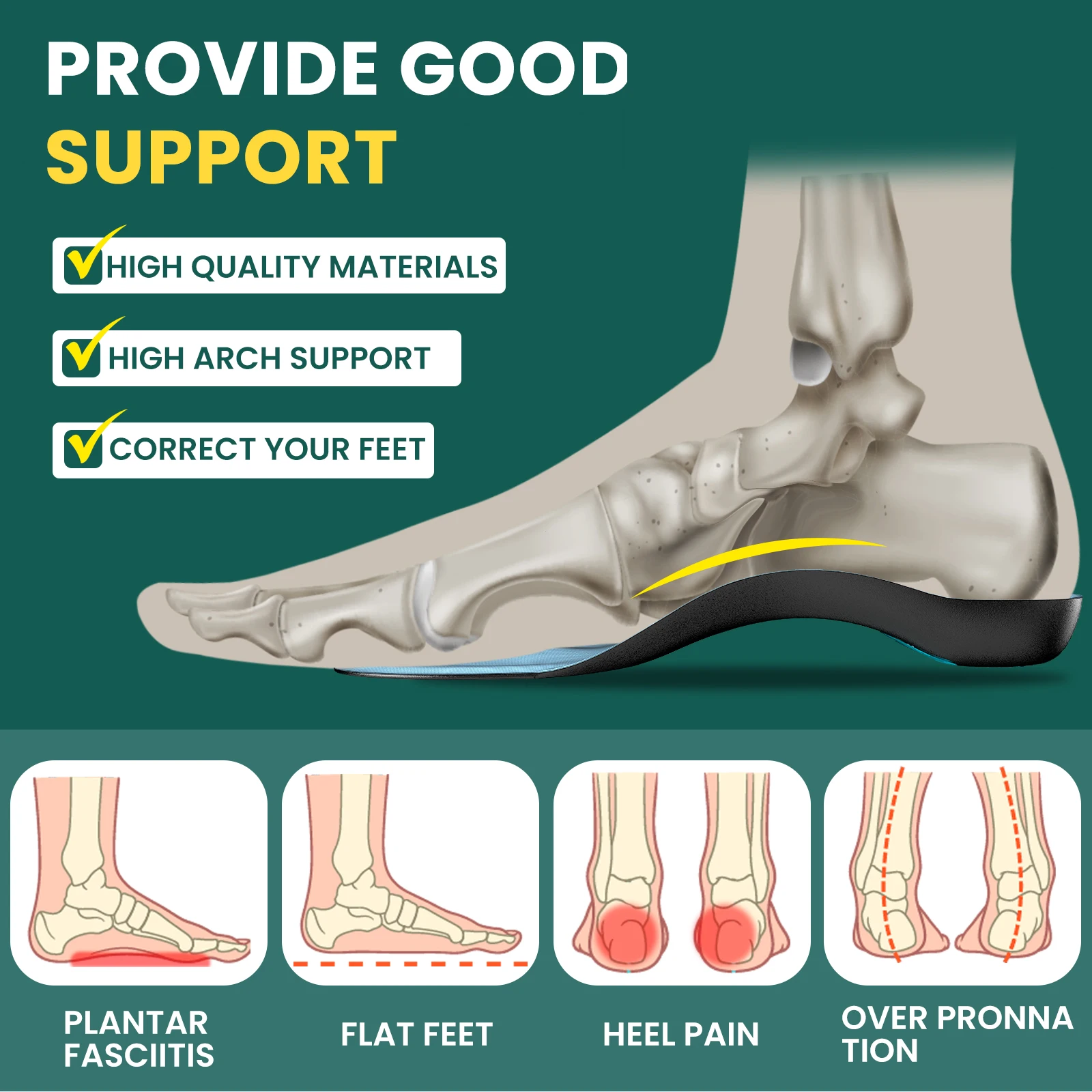 

Female Arch Support Pads Orthopedic Elasticity Insoles Shoes Unisex Technology Shock Absorption Breathable Flat Feet Orthotic