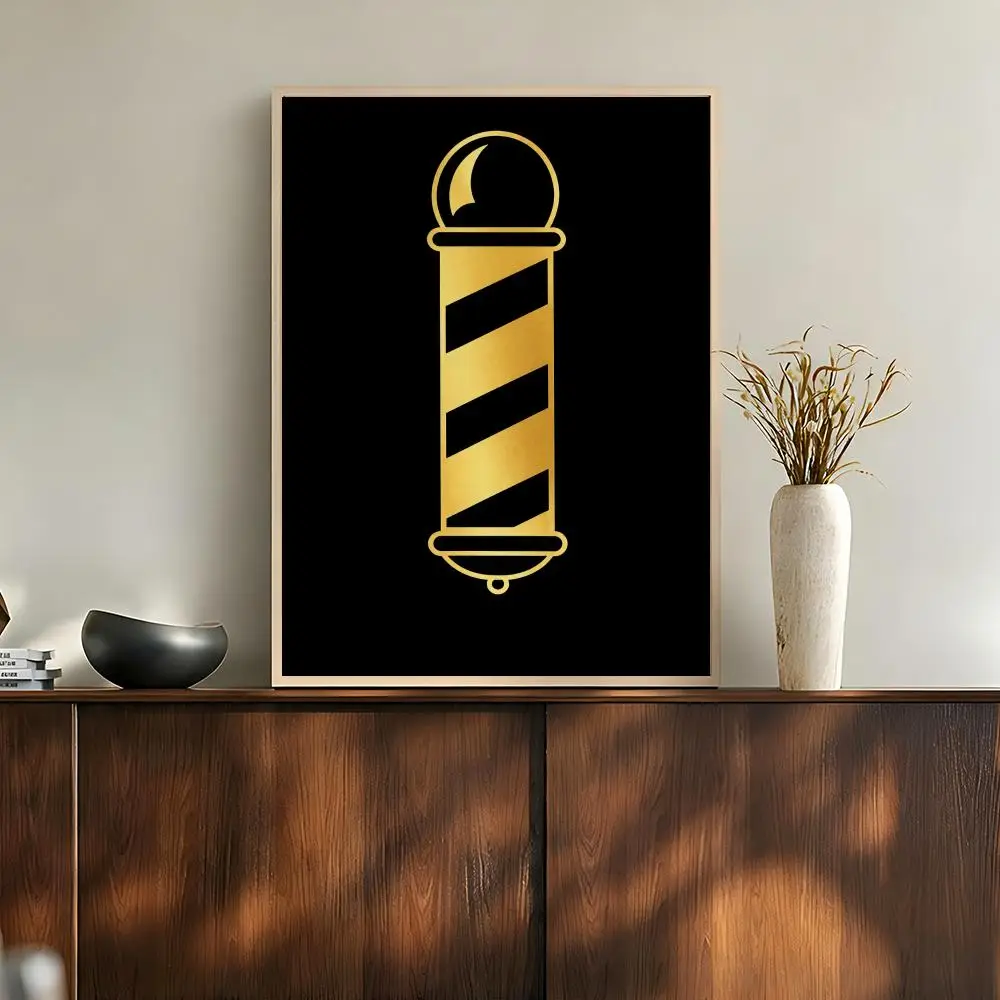 Vintage Barber Shop Black Gold Grooming Tools Typography Poster Modern Aesthetic Wall Art for Home Bar Cafe Bathroom Decor