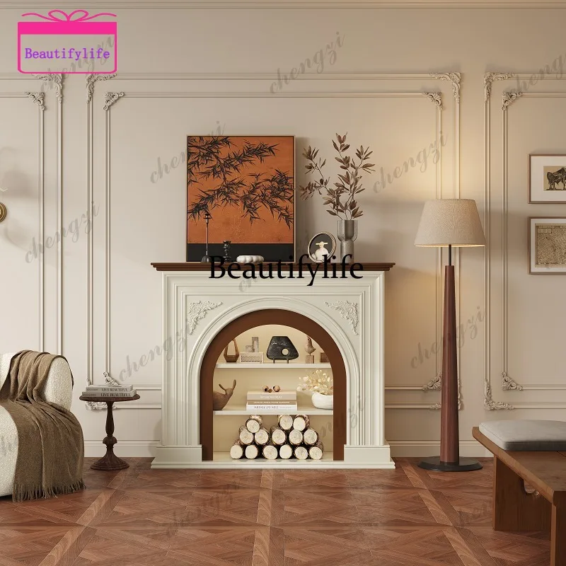 a55 New Chinese fireplace cabinet French retro decorative cabinet Living room background wall electronic simulation fire entranc