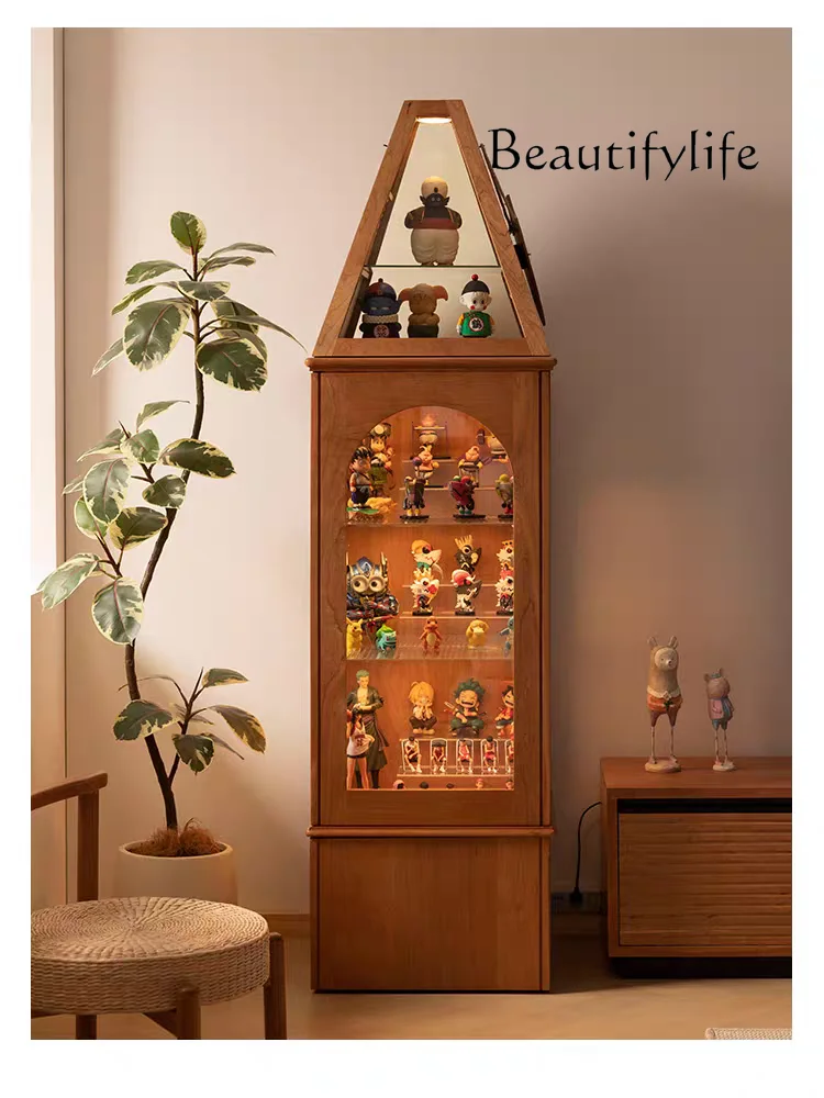 Solid wood display cabinet Cherry wood home living room dust-proof glass model display cabinet Storage corner cabinet