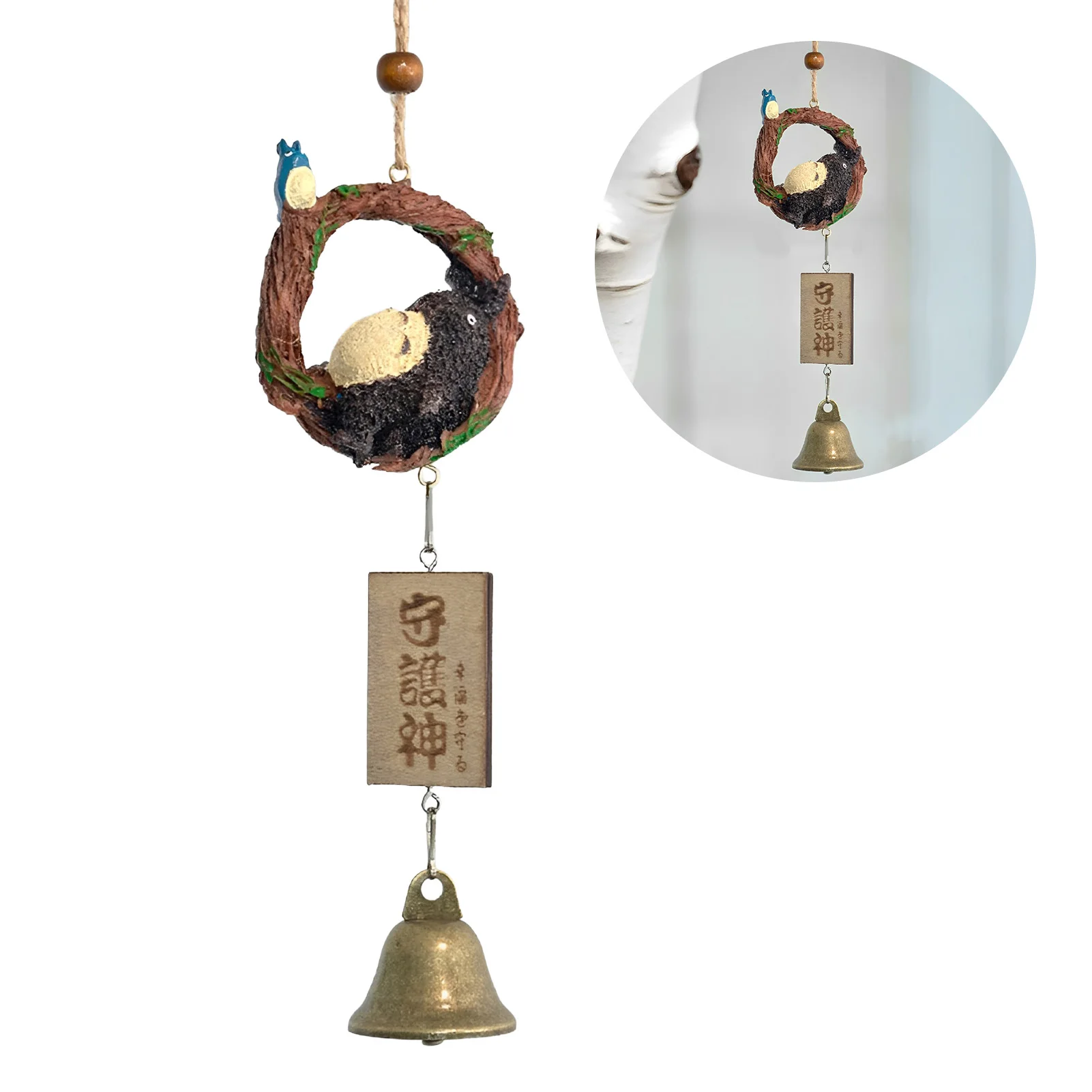 Carillon éolien japonais en cuivre, décoration extérieure, chat endormi, carillon éolien, cloche Furin en cuivre