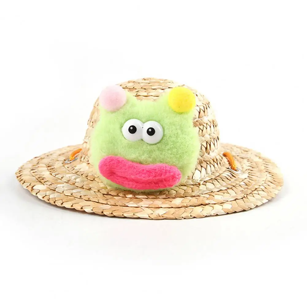 Pet Summer Fashion Accessory Pet Braided Straw Hat Set with Cute Frog Doll Adorable Summer Shade for Cats for Outings for Pets