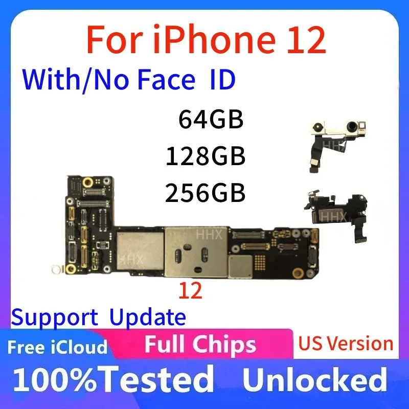 لوحة أم صغيرة أصلية تم اختبارها بالكامل لهاتف iPhone 12 غير مقفلة مع معرف الوجه 64 جيجابايت 128 جيجابايت 256 جيجابايت لوحة منطق iCloud نظيفة الولايات المتحدة