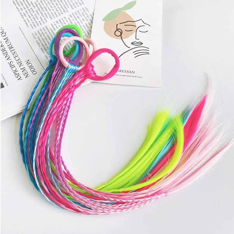 Colorful Wig Braided Hair Band Ring Chidren Girls Hairbands Long Plait Headbands Hair Ribbons Kids Baby Hair Accessories Items