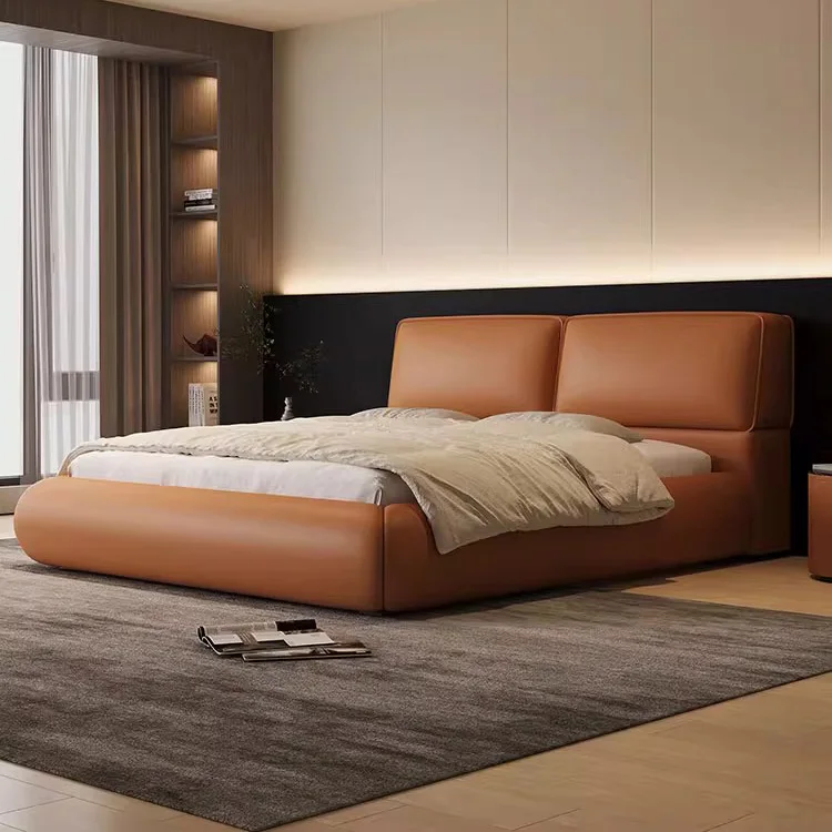 ❁H Italian Simple Microfiber Fabric Upholstered Bed Home Bedroom Furniture Modern Double King Size Luxury Bed
